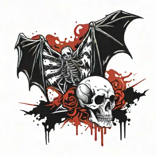 skull with bat wings old school. tattoo design idea