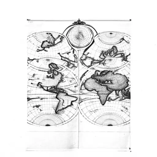 antique world map tattoo design idea