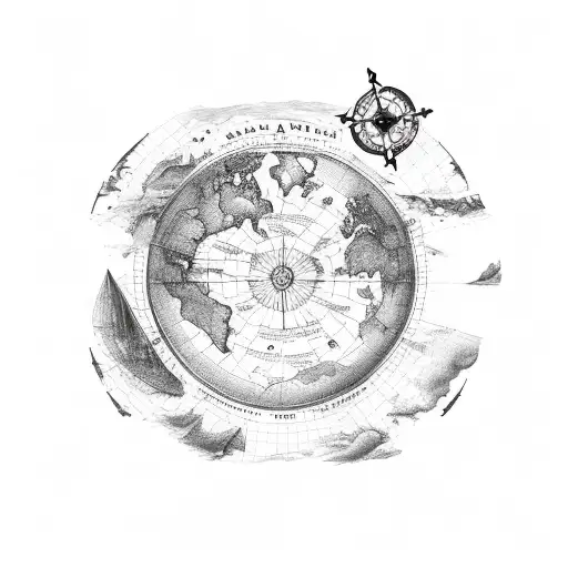 old world sailing map tattoo design idea