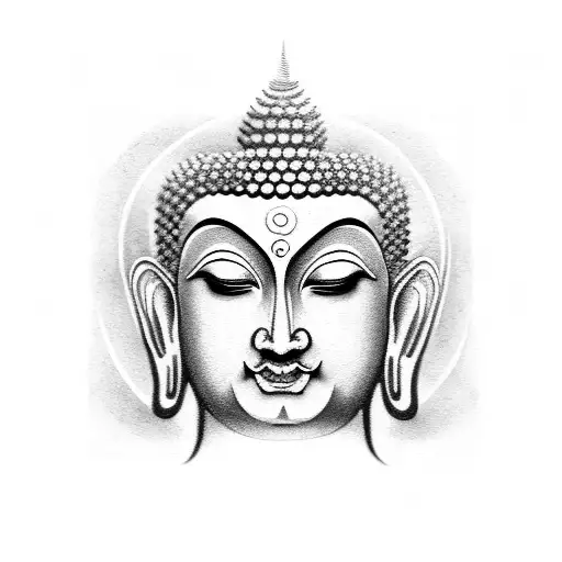 lord Buddha face closeup tattoo design idea