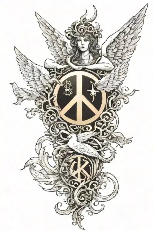 Peace sembol angel devil hippi tattoo design idea