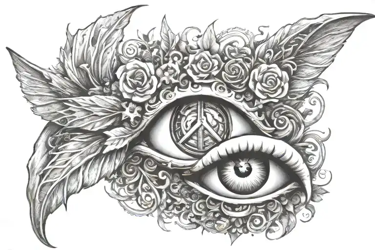 Peace devil horn hippi  tattoo design idea