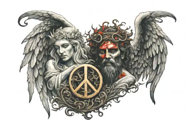 Peace sembol angel devil hippi tattoo design idea