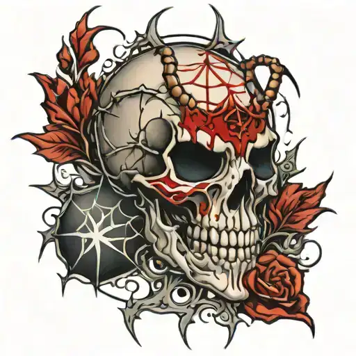 spider and blood skull tattoo design idea