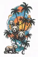 Grateful Dead bears with sunset showing thru black palm trees  tattoo design idea