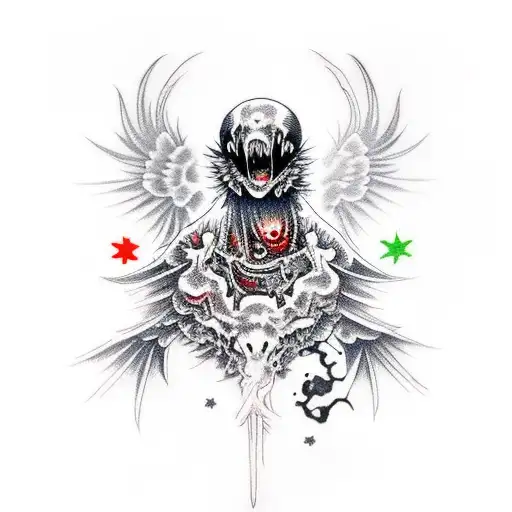 Raven zombie with star tattoo design idea