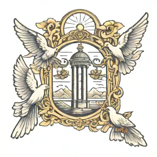 heaven gates with doves flying tattoo design idea