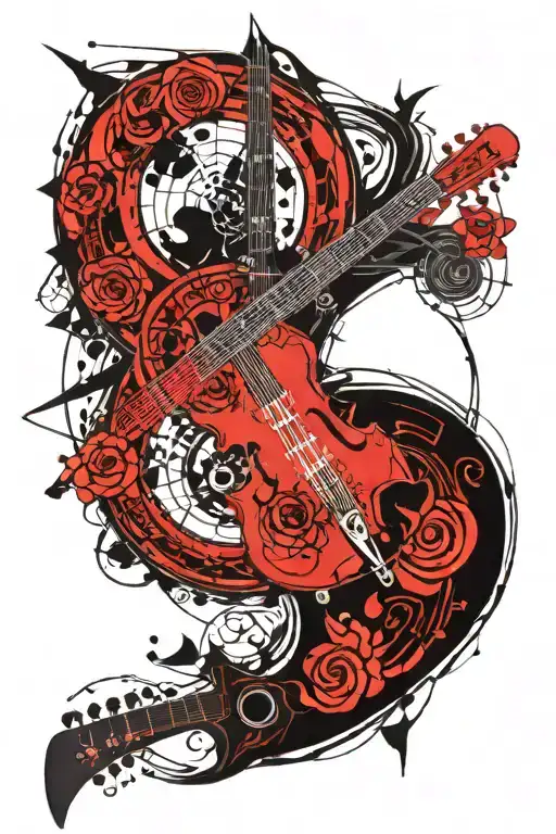 renaissance zodiac map leo constellation intertwined with grunge guitar tattoo design idea