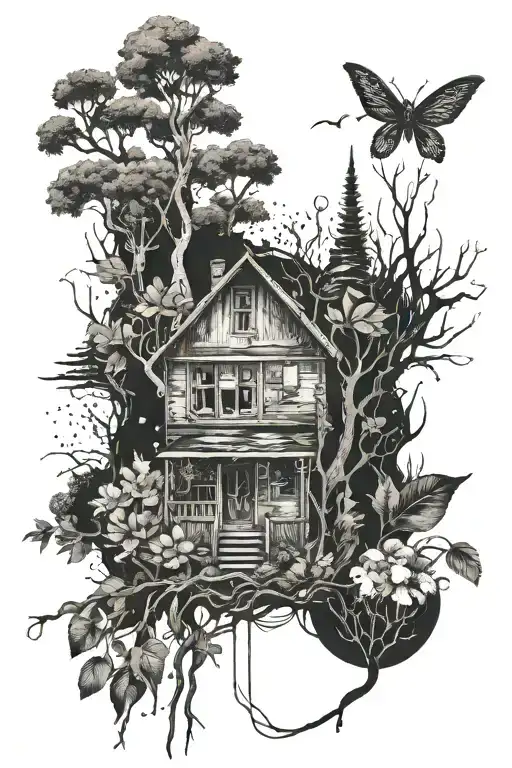 grunge and forrest tattoo design idea