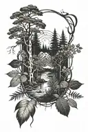 grunge and forrest tattoo design idea