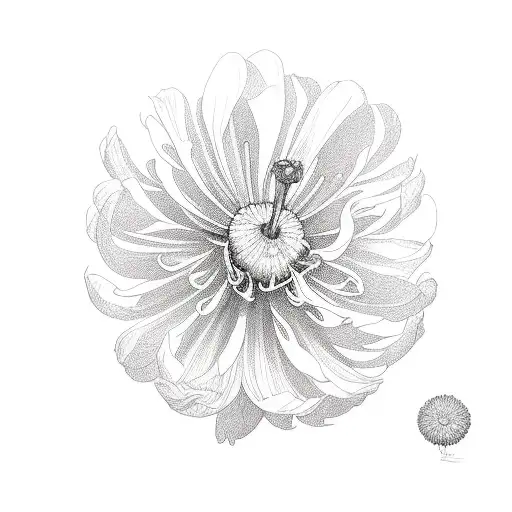 Chrysanthemum peony daffodil and jonquil bouquet tattoo design idea