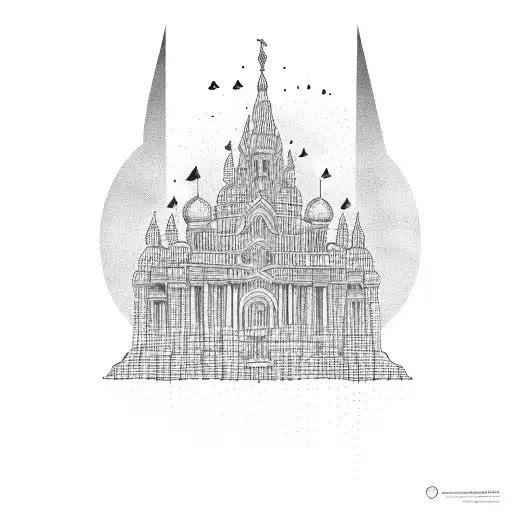 DJ booth surrounded by iconic landmarks from around the world tattoo design idea
