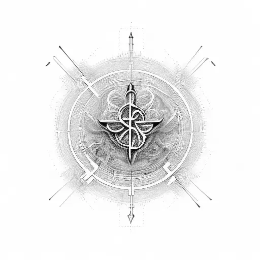 A musical journey through religious symbols and technological elements tattoo design idea