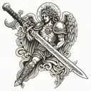 St michael archangel sword with "Quis ut Deus" tattoo design idea