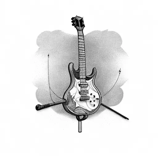 A tattoo of a guitar merged with a fishing rod tattoo design idea
