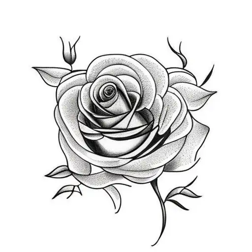 yellow rose with long stem and leaves feminine  tattoo design idea