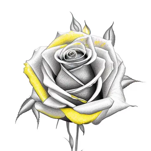 yellow rose with long stem and leaves feminine  tattoo design idea