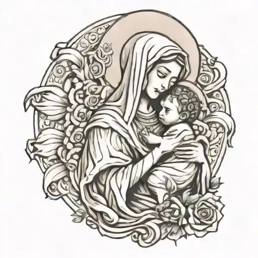 Mother mary carrying her child tattoo design idea
