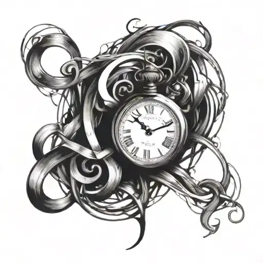 A clock showing the time 11:46 intertwined with an infinity symbol tattoo design idea