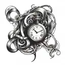 A clock showing the time 11:46 intertwined with an infinity symbol tattoo design idea