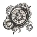 A clock showing the time 11:46 intertwined with an infinity symbol tattoo design idea