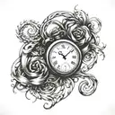 A clock showing the time 11:46 intertwined with an infinity symbol tattoo design idea