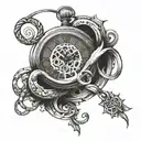 A clock showing the time 11:46 intertwined with an infinity symbol tattoo design idea