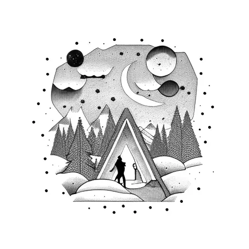 scandinavian scene with the big dipper on the sky with a deer in the background tattoo design idea