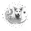 Scandinavian nature scene with a silhouette of an animal and the Big Dipper constellation in the night sky, tattoo design idea