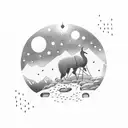 Scandinavian nature scene with a silhouette of an animal and the Big Dipper constellation in the night sky, tattoo design idea