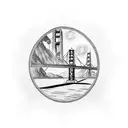 hyper realistic palm trees and Golden Gate Bridge  tattoo design idea
