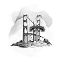 hyper realistic palm trees and Golden Gate Bridge  tattoo design idea