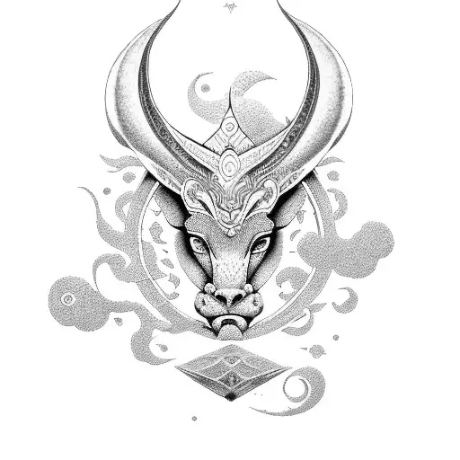 Craft a mythical tale set in ancient Babylon, where a majestic creature roams the celestial skies—a fusion of the mighty tattoo design idea
