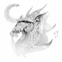 Craft a mythical tale set in ancient Babylon, where a majestic creature roams the celestial skies—a fusion of the mighty tattoo design idea
