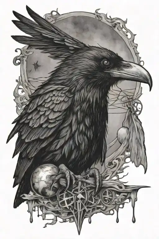 crow and moon, anarchy a symbol, and a bleeding eye tattoo design idea