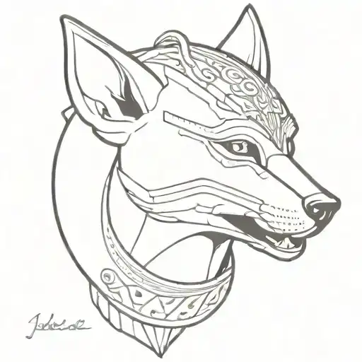 jackal with ancient  greek helmet adorned tattoo design idea