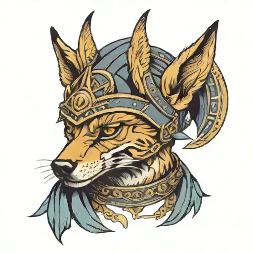 jackal with greek helmet tattoo design idea