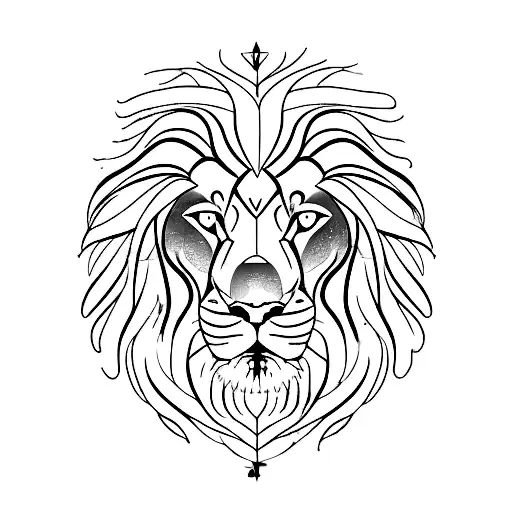 A single continuous line forming a minimalistic lion's head tattoo design idea