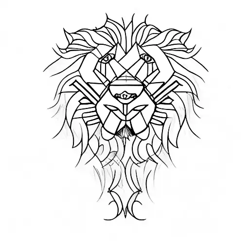 A single continuous line combining a minimalistic lion's and elephant's head tattoo design idea