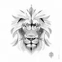 A single continuous clean line combining a minimalistic lion's and elephant's head tattoo design idea