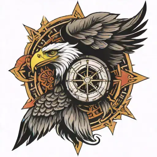 Compass rose with Maverick helmet eagle  tattoo design idea