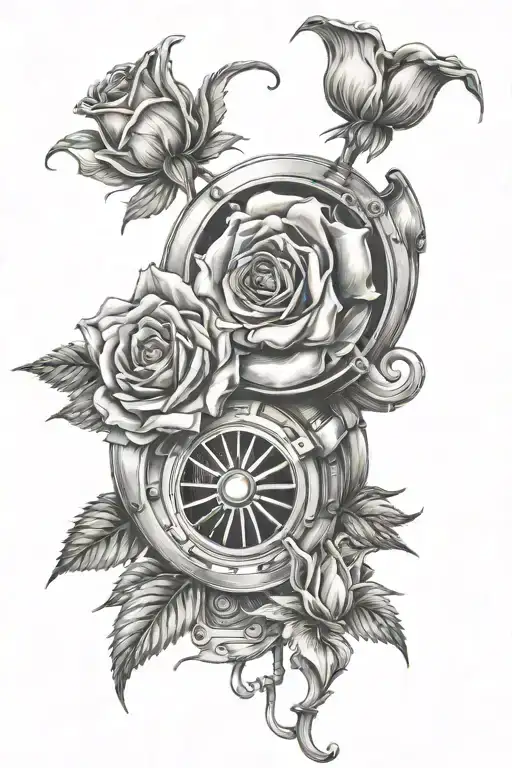 turbo and roses blooming tattoo design idea