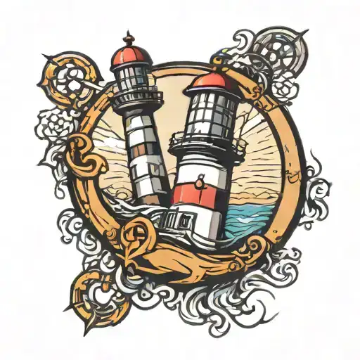 staghead lighthouse anchor tattoo design idea