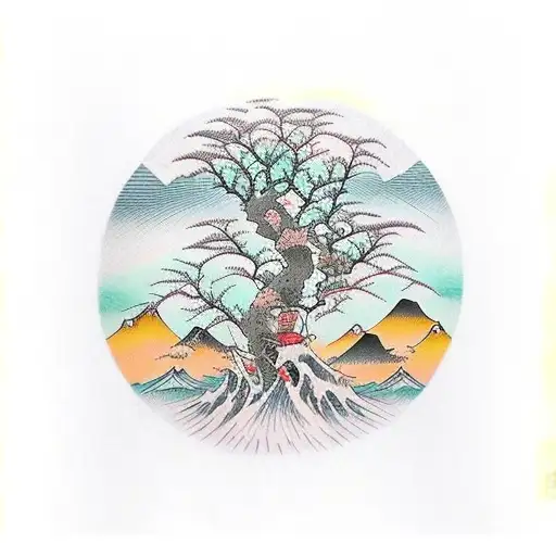 tree in a lake with water reflection  tattoo design idea