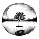 tree in a lake with water reflection  tattoo design idea