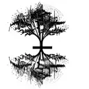 tree in a lake with water reflection  tattoo design idea