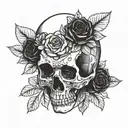 front facing  skull with roses and flowers  tattoo design idea