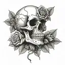 front facing  skull with roses and flowers  tattoo design idea