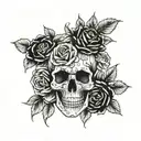 front facing  skull with roses and flowers  tattoo design idea