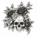front facing  skull with roses and flowers  tattoo design idea